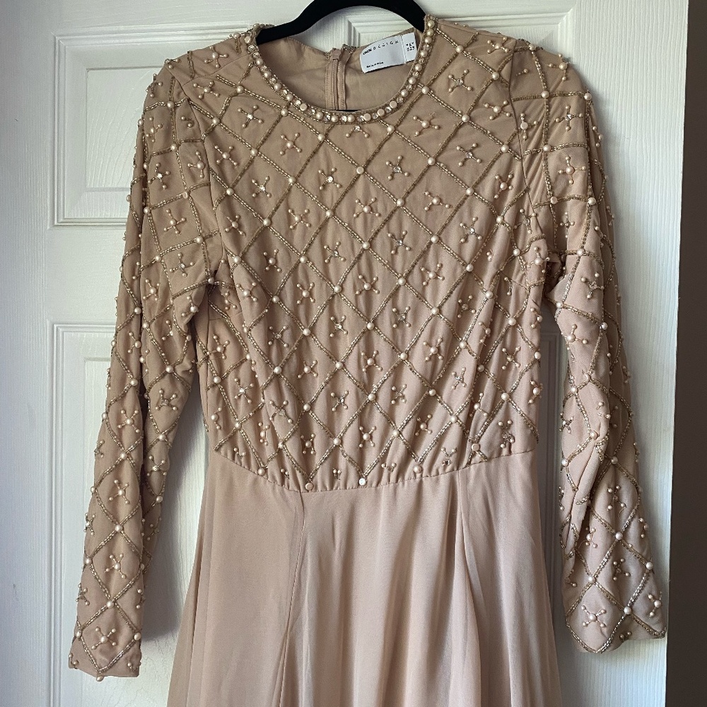 ASOS DESIGN Bridesmaid dress with long sleeve in pearl and beaded embellishment
